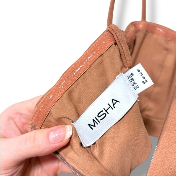 MISHA Tokyo Strappy Cutout Party Minimalist Mini Dress in Praline Brown Size 2 - Picture 10 of 13